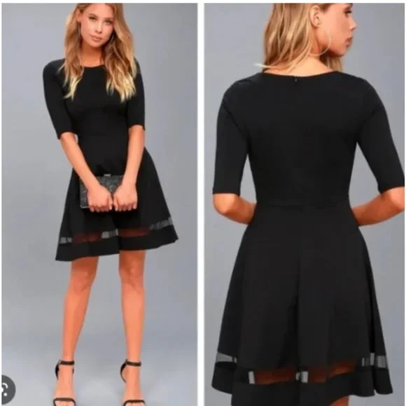 Lulu s Dresses Nwt Lulus Sheer Factor Black Mesh Skater Dress